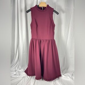 Kate Spade Fit & Flare Burgundy Sleeveless Ruffle Neck Dress